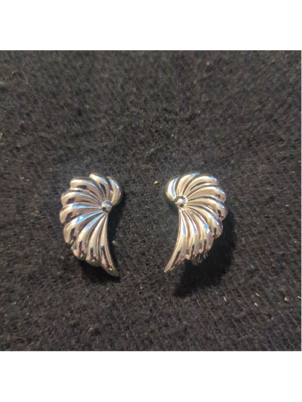Vintage Silver Tone Feather Wings Clip On Statement Earrings